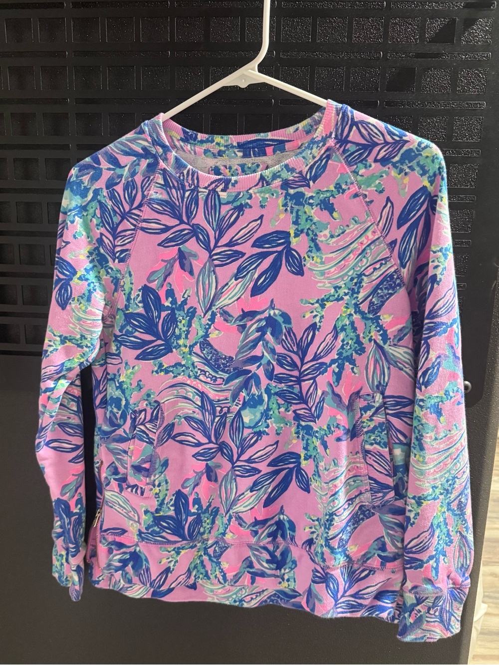 Lilly Pulitzer Pink Sweatshirt with Blue and Aqua Floral Print
